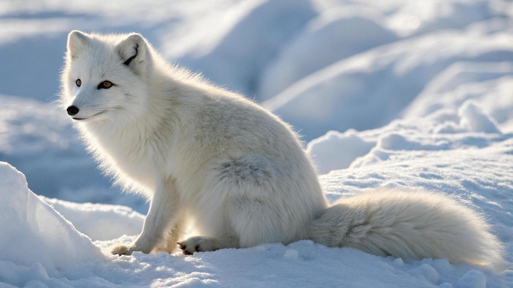 A close-up portrait of an arctic fox with its thick white fur photo