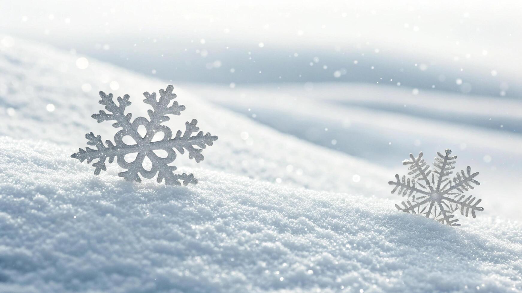 Two snowflakes are sitting on top of a snowy hill photo