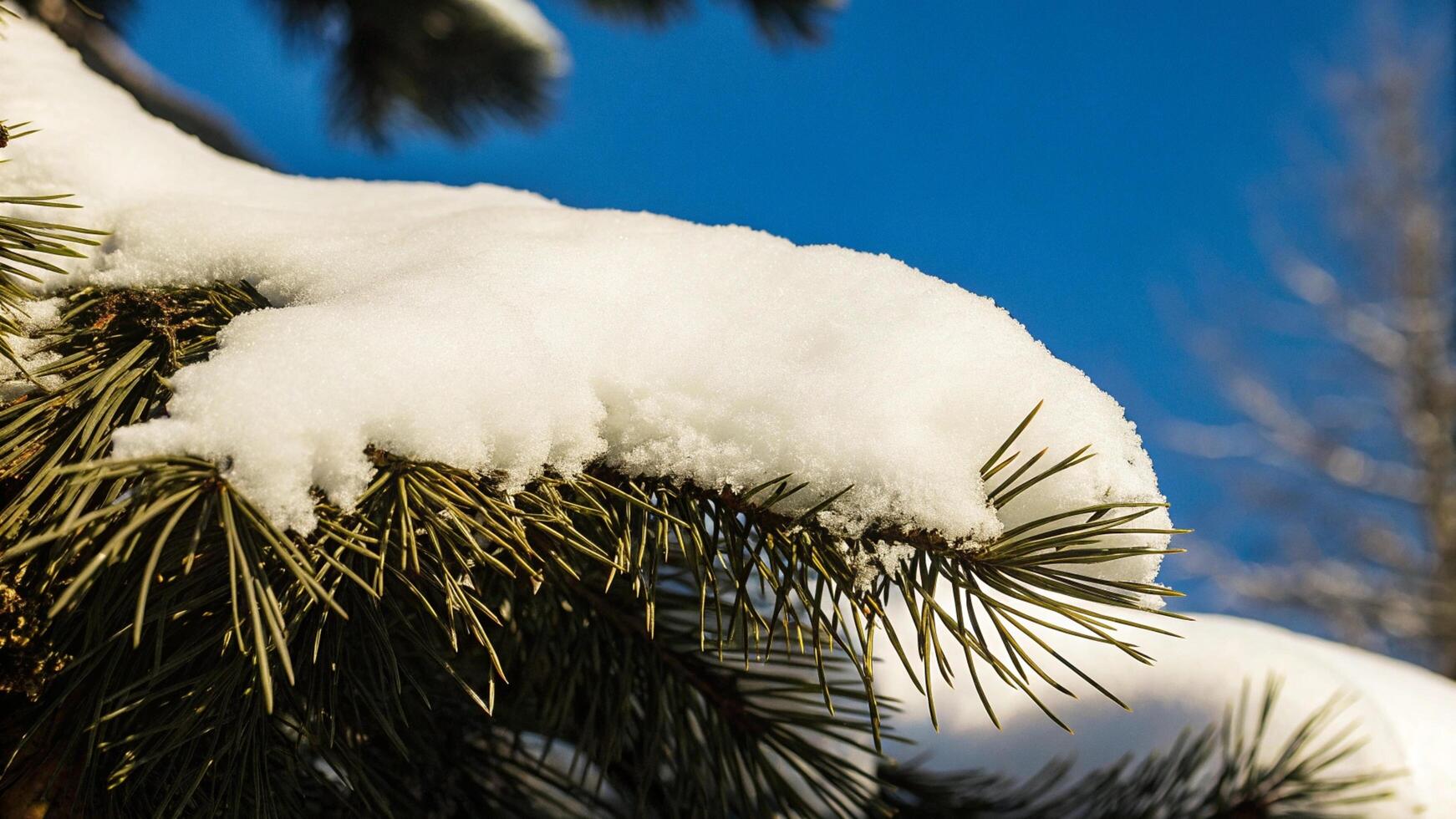 A pine tree branch covered in snow photo