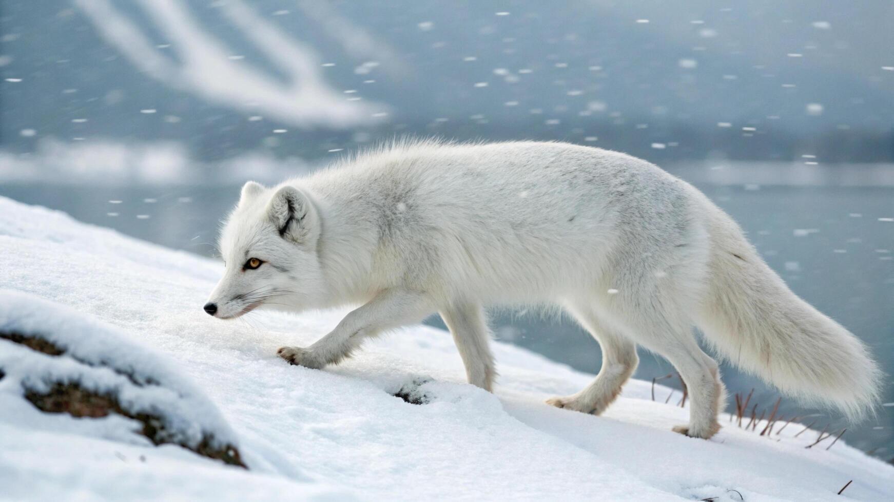 An arctic fox with its eyes wide open photo