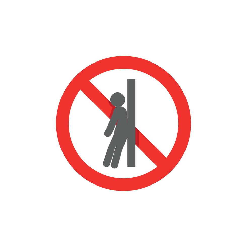 Red circle flat design illustration prohibited from leaning against the wall. vector