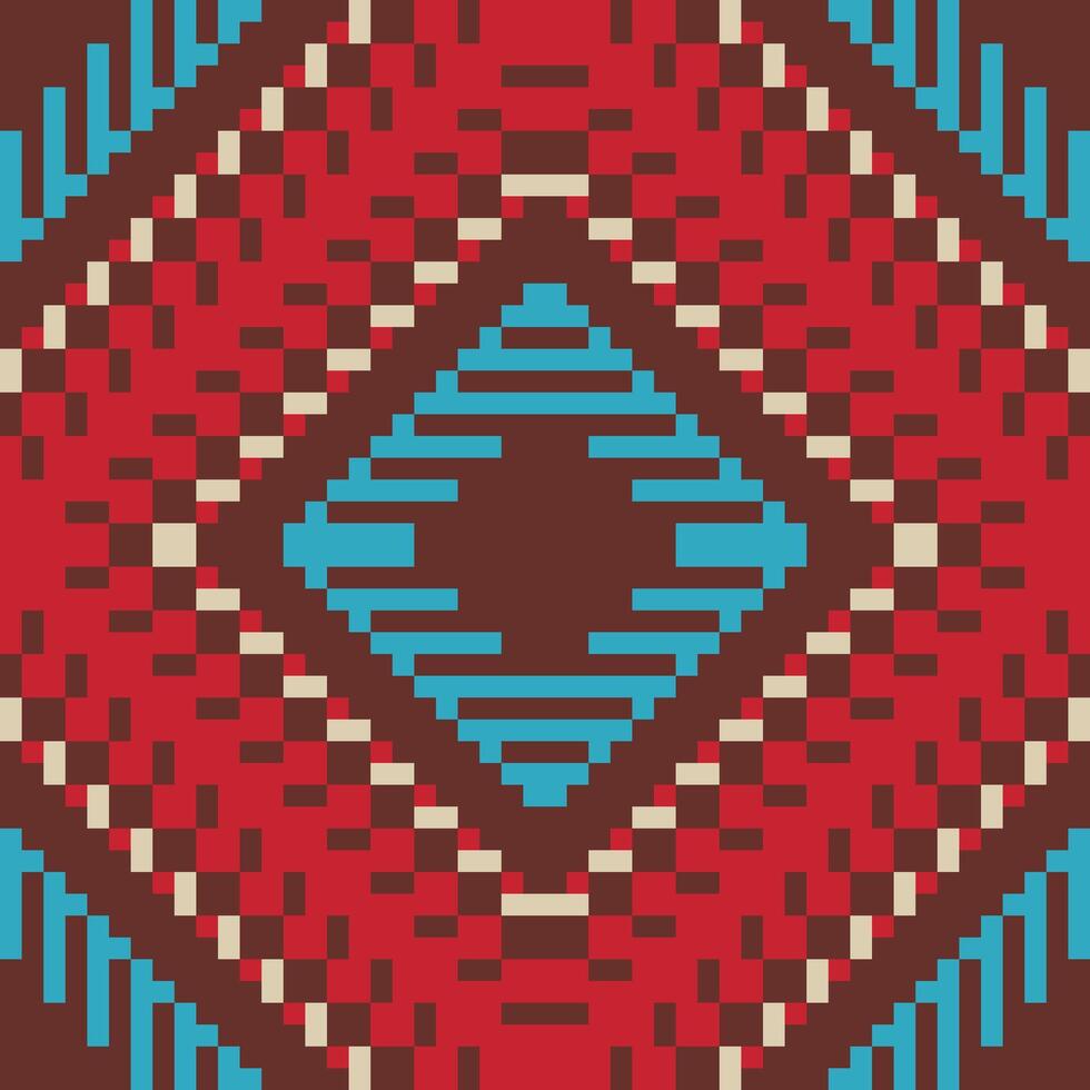 Pixel Ikat Pattern Dressfolk Embroidery, Aztec Geometric Ornament Print. Design for Carpet, Wallpaper, Clothing, Wrapping, Fabric vector