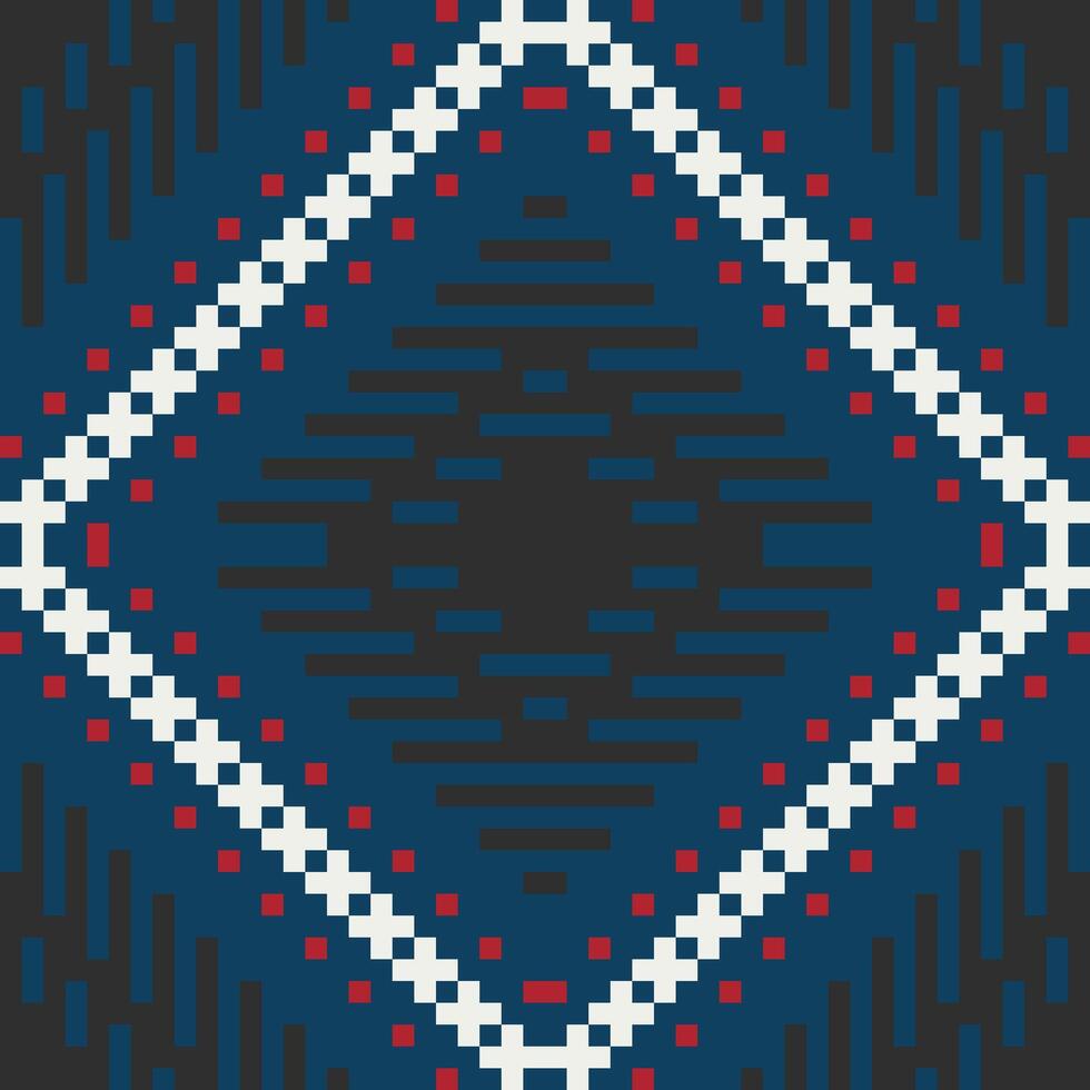 Pixel Ethnic Traditional Granny Square Patternfolk Embroidery, Aztec Geometric Ornament Print. Design for Carpet, Wallpaper, Clothing, Wrapping, Fabric vector