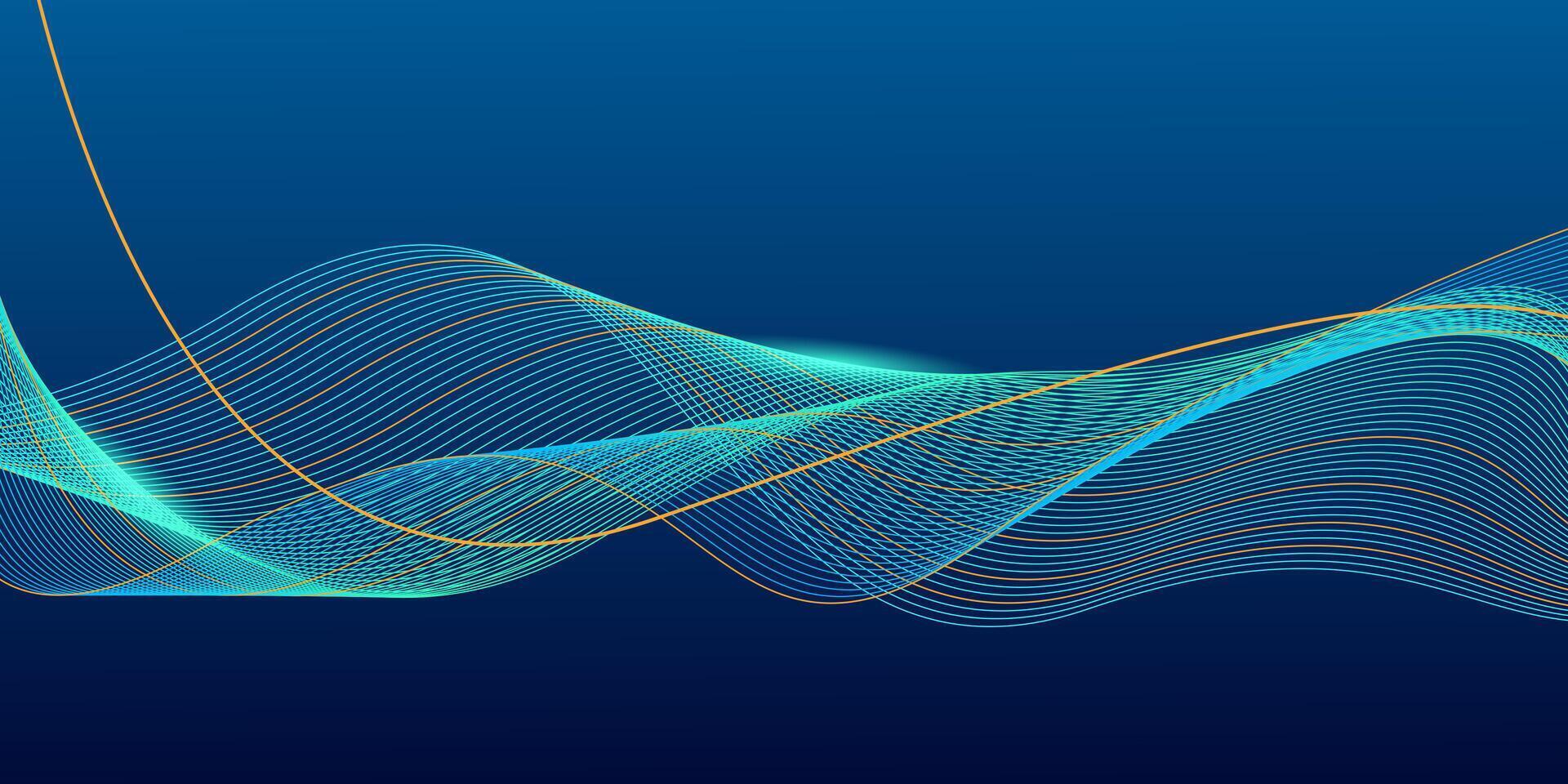 Abstract dynamic line wave on dark blue background Future technology concept vector