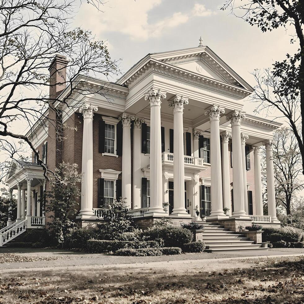 Greek Revival Mansion with Columns and Grand Staircase photo