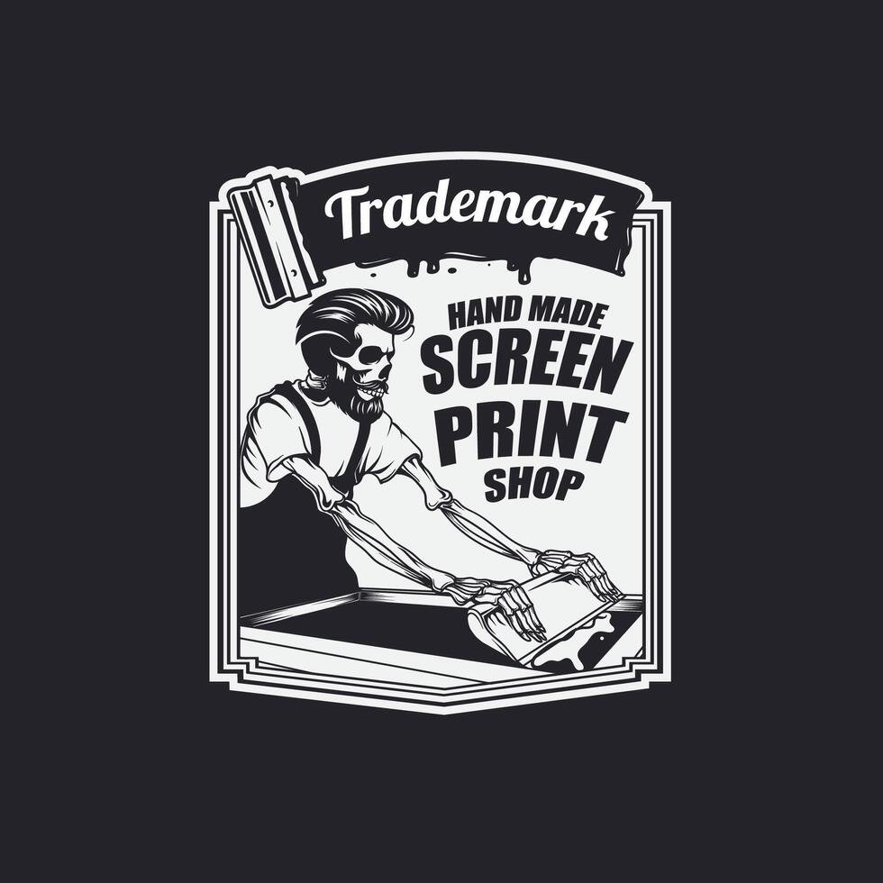 skull screen printing emblem logo design graphic illustration vector
