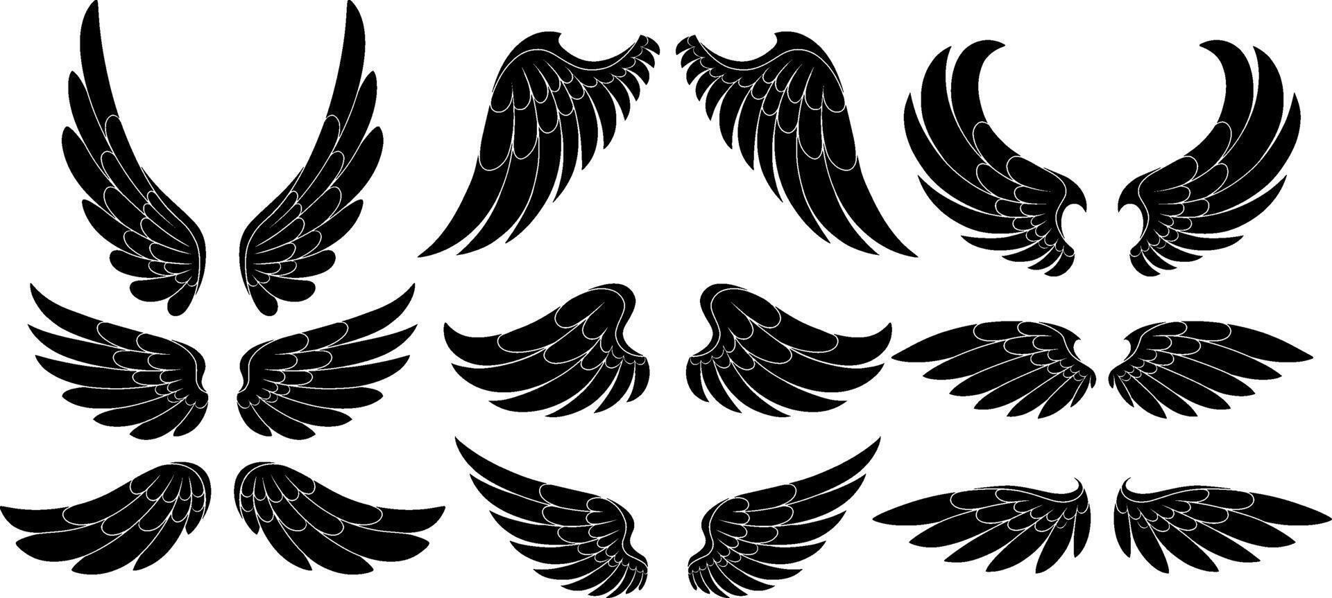 Set of angel wings silhouettes for tattoo vector