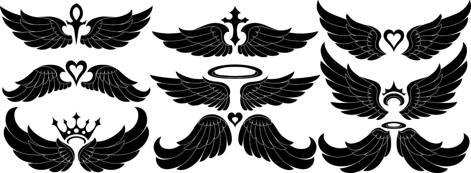 Set of Angel Wings Silhouettes Illustrations vector