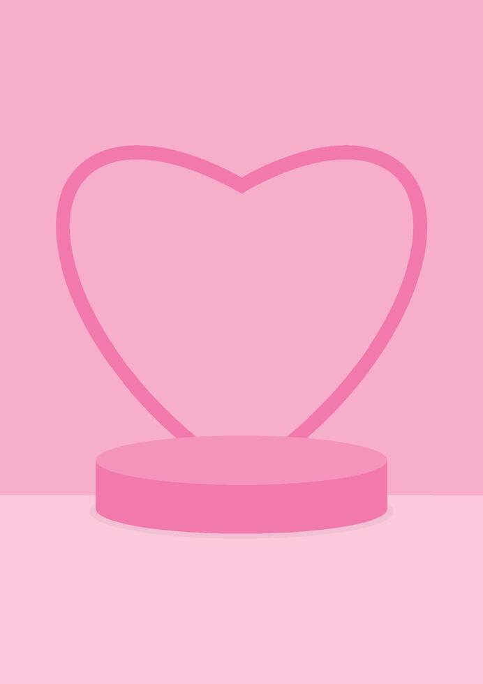 The pink pedestal podium display with a pink heart background for the award ceremony. Products display and showcase presentation. vector