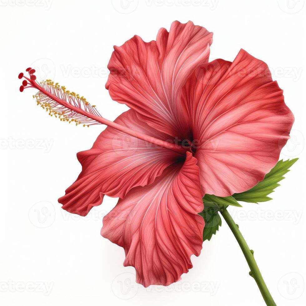 A large pink hibiscus flower is shown on a white background photo