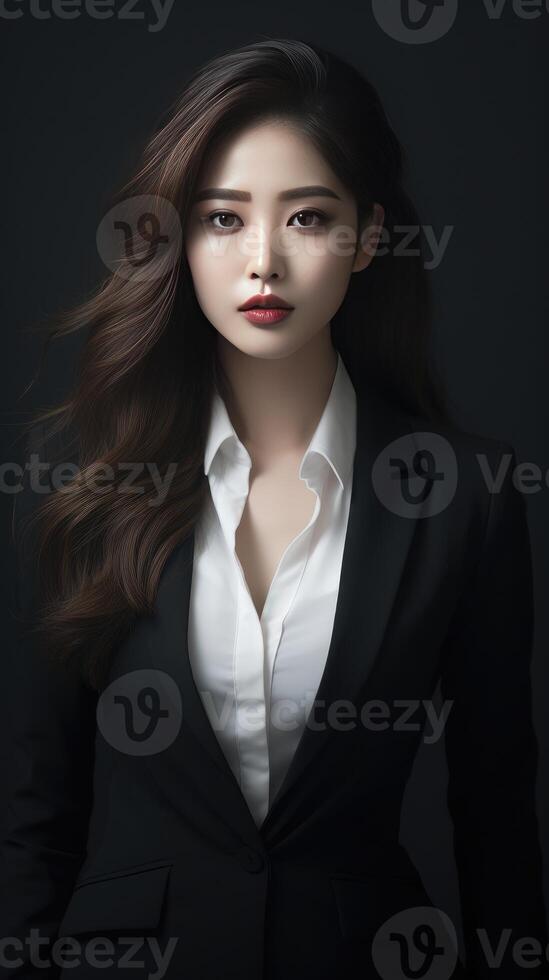 a beautiful asian woman in a suit photo