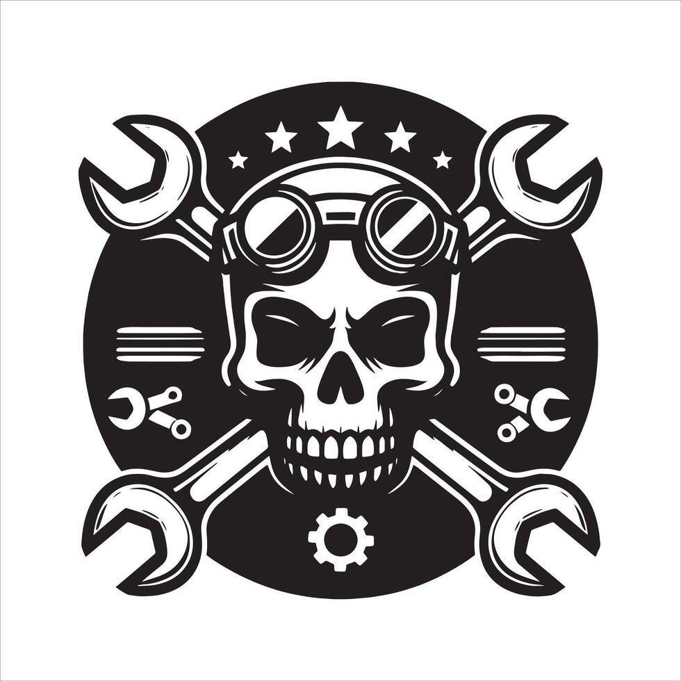 Wrench Bone Mechanic Skull Logo Art vector