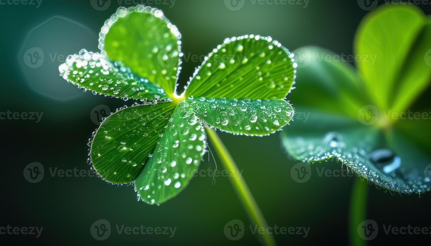 Water Drops on Green Clover Leaves Create a Sparkling Effect in Natural Light photo