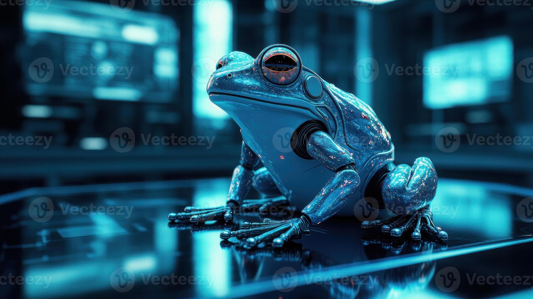Cyborg Frog in High-Tech Laboratory Environment Exploring Advanced Robotics and Artificial Intelligence photo