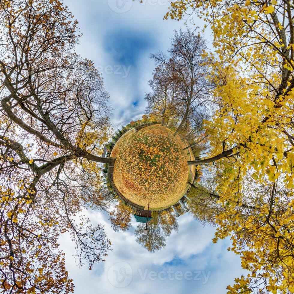 A small planet with trees and sky in the background photo