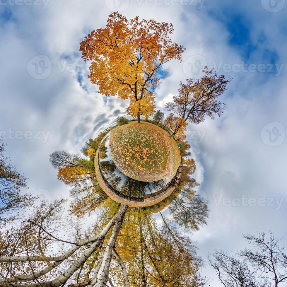 A small planet with trees and clouds photo