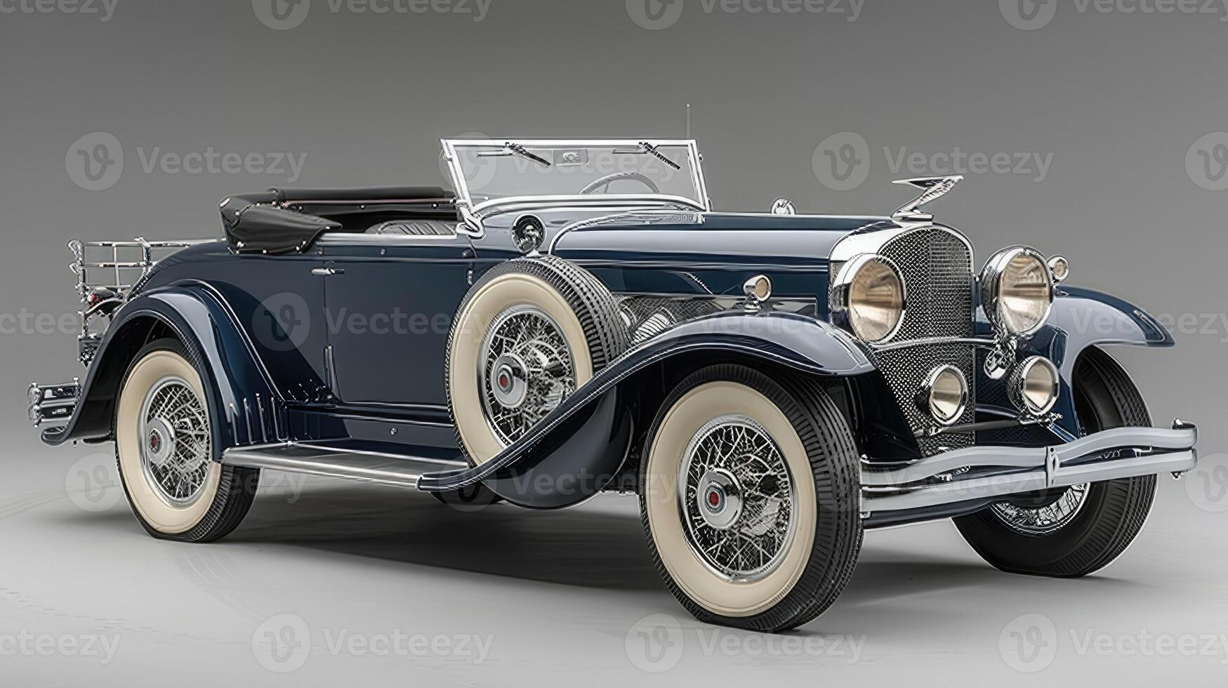 Elegant Classic 1930s Dark Blue Convertible Vintage Car Luxury Antique Automobile photo