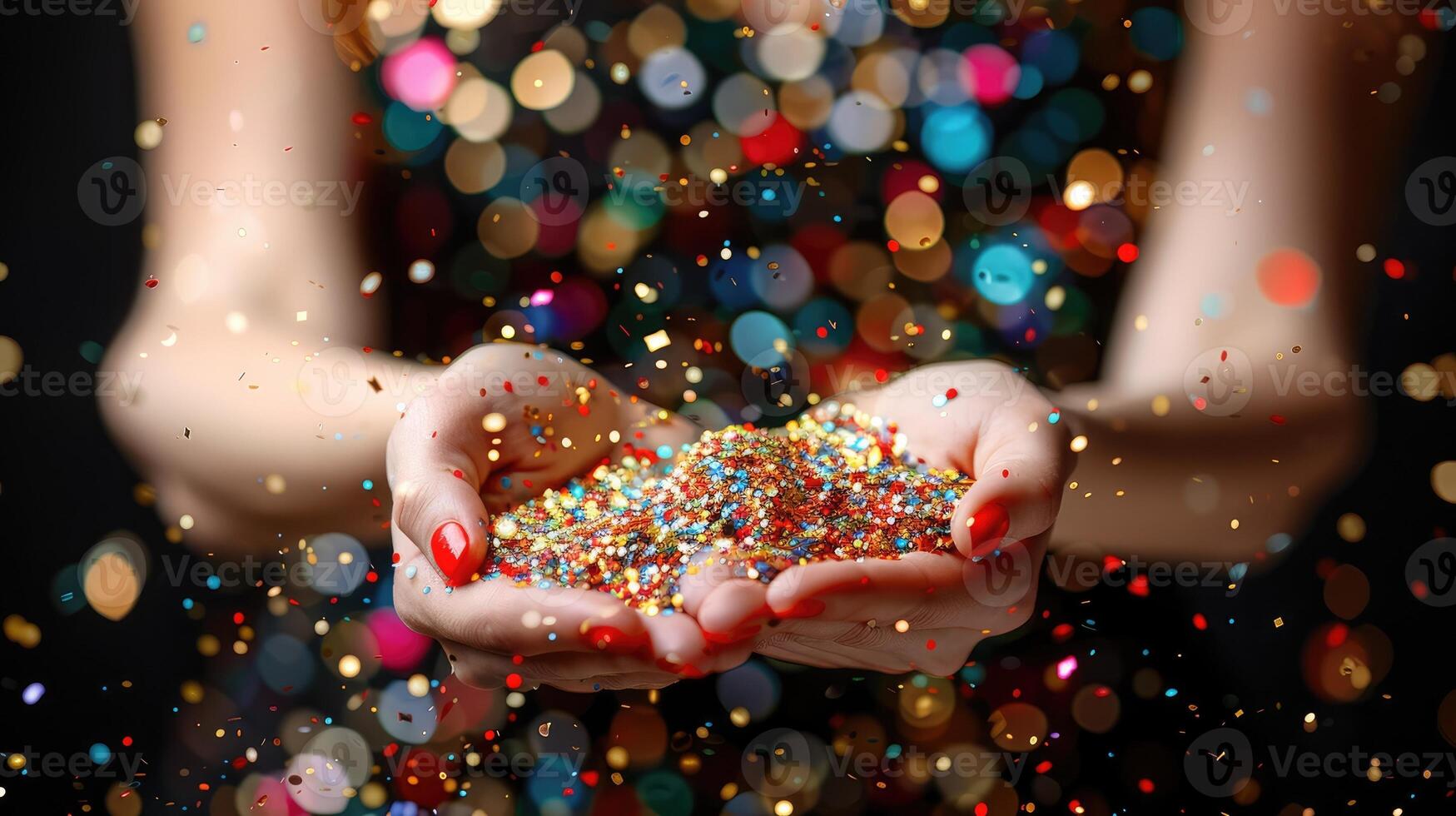 Woman s Hands Holding Colorful Glitter Festive Sparkle Celebration photo
