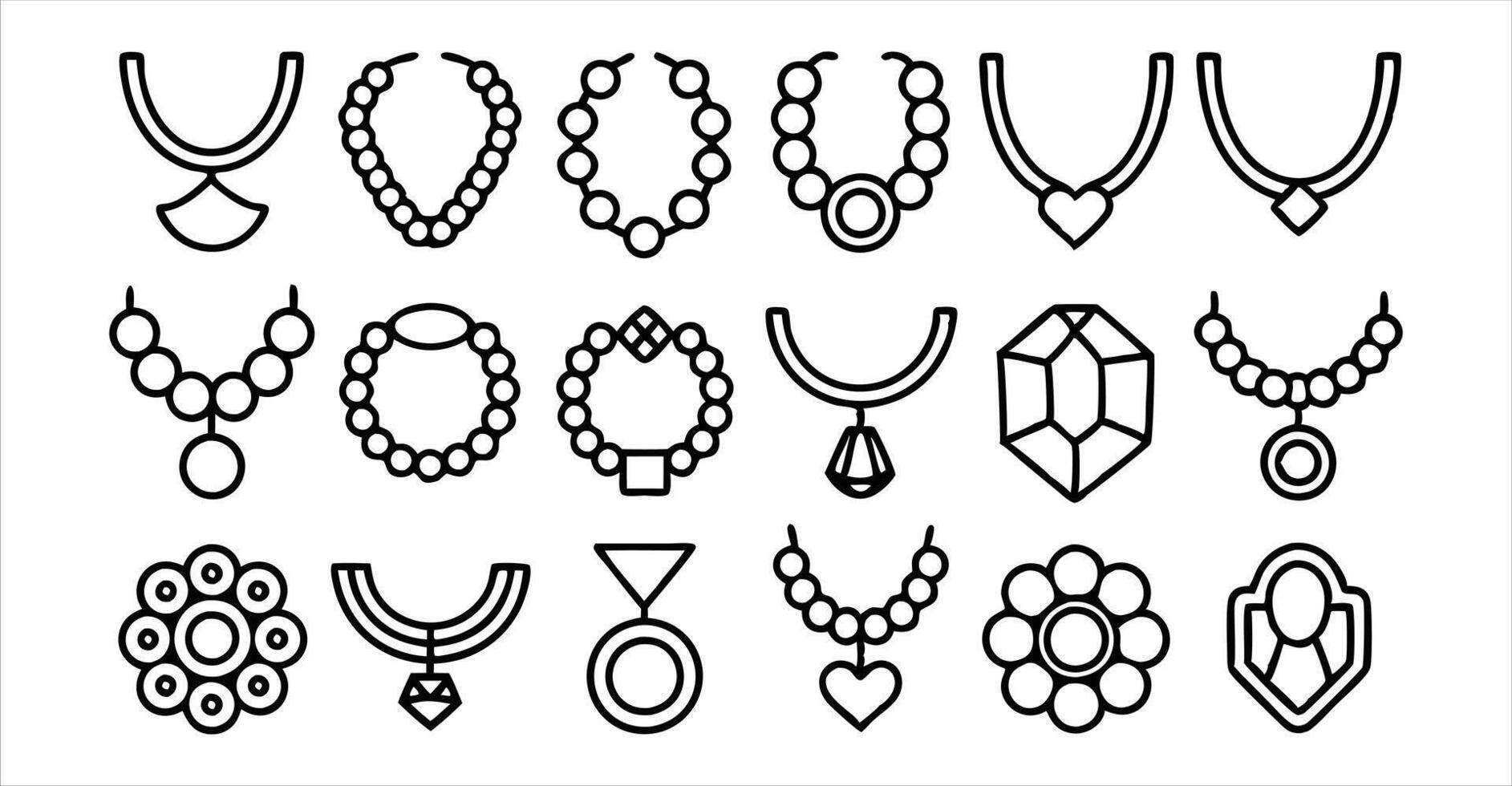 set of outline icons related jewelry necklace vector