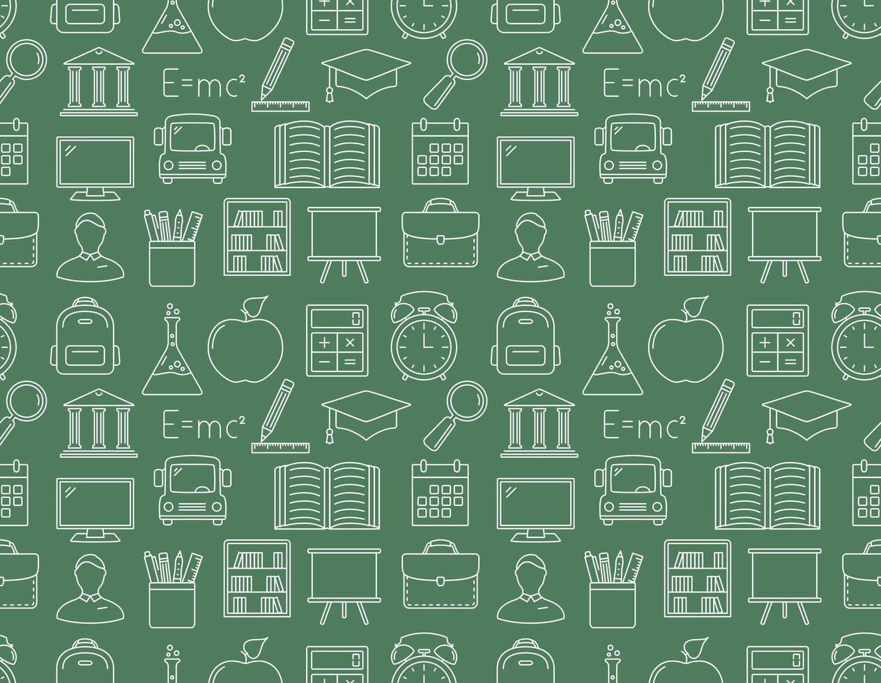 Seamless pattern with education line icons on green background vector