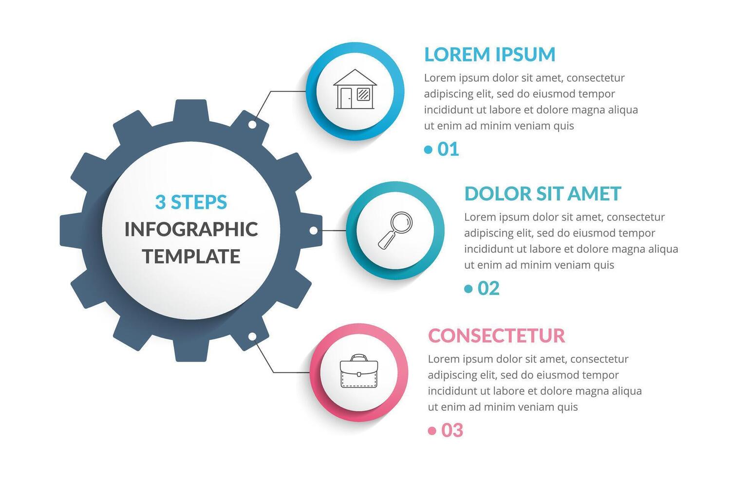 Infographic template with gear with three elements, steps or options vector