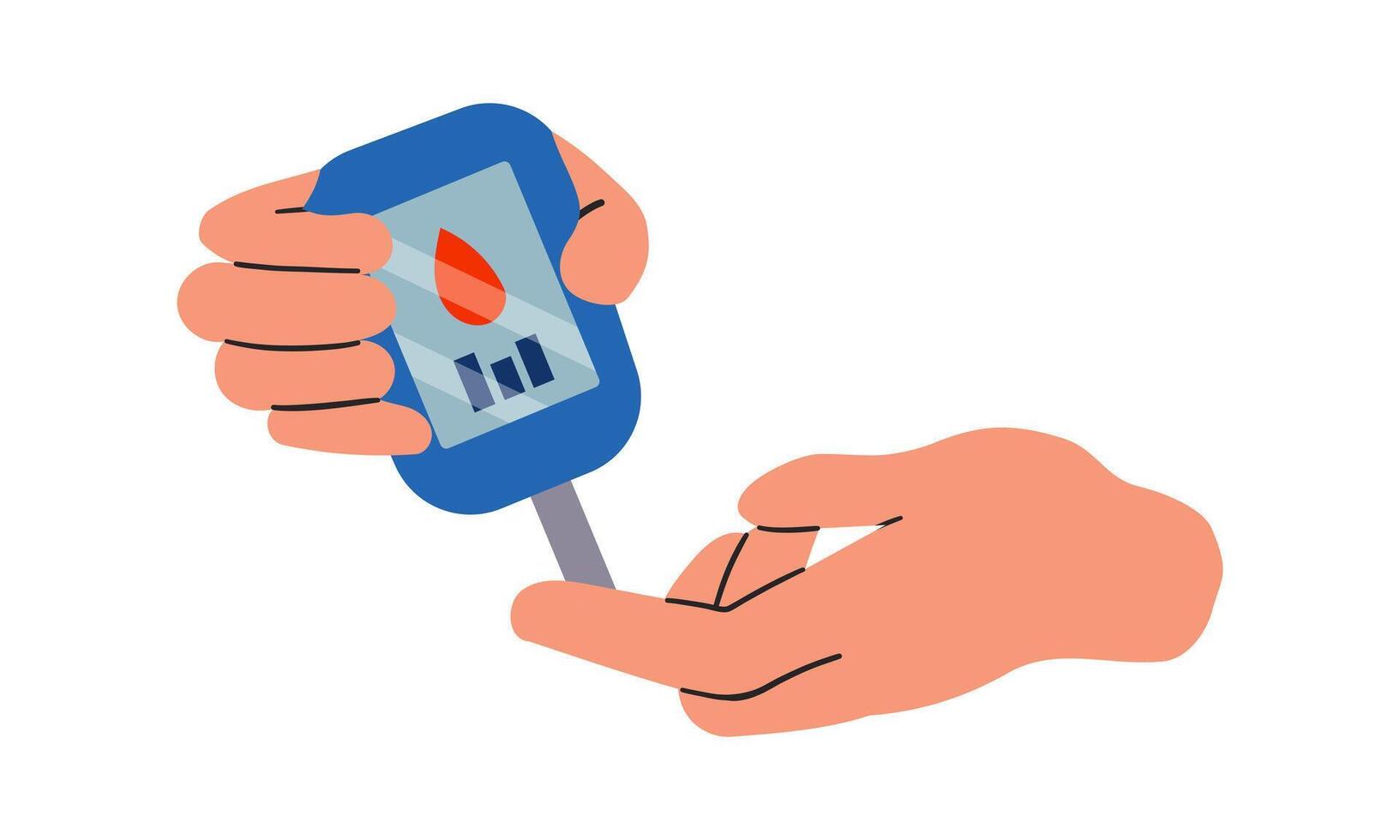 Hand drown illustration Person do glucose test. Measuring sugar in blood concept. hand drawn illustration isolate on white . vector