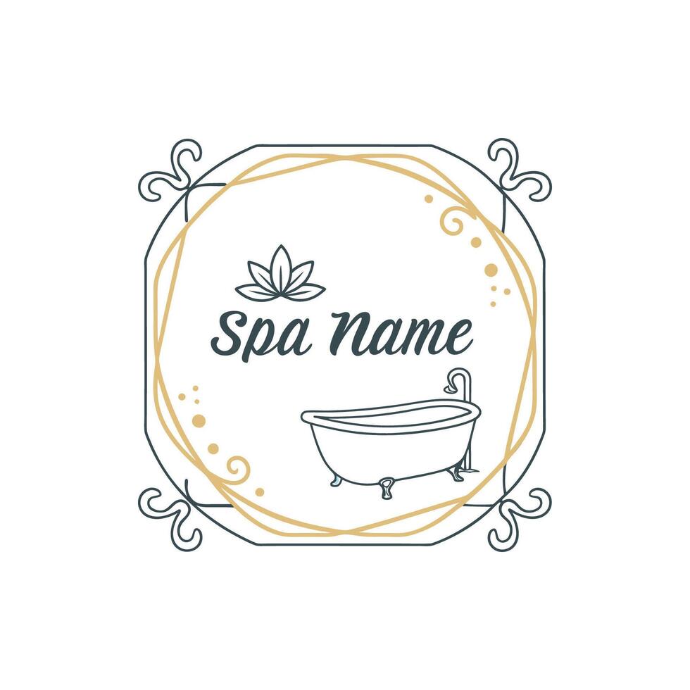 spa name logo with bathtub and flowers vector