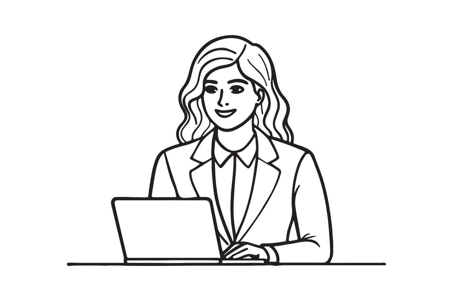 A woman working in office with laptop vector