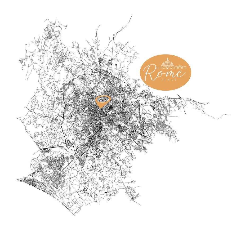 Rome capital city of Italy,Urban Streets Roads Map with city center location pin, illustration element image vector
