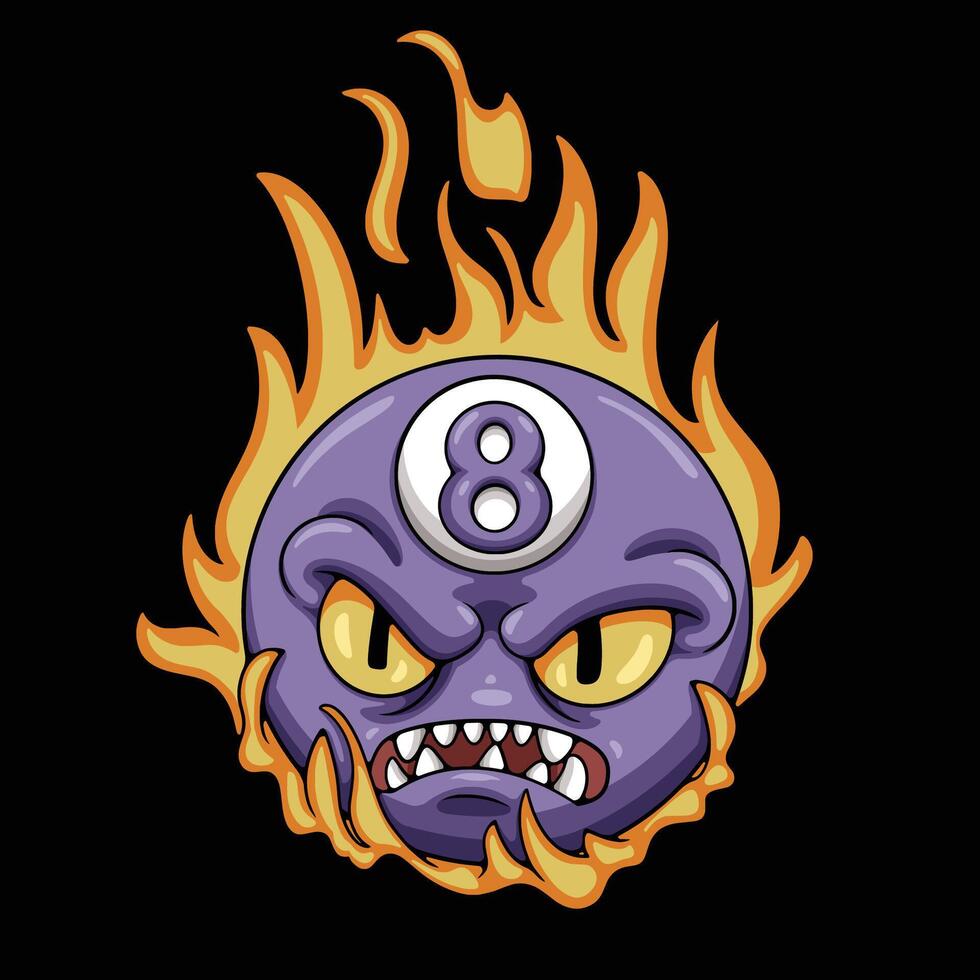 flaming eight ball illustration vector