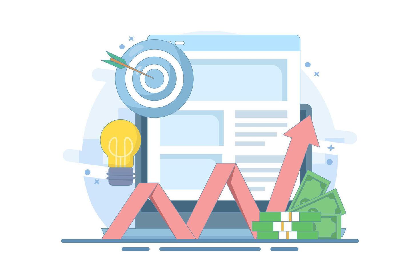 Concept of achieving business success. Successful winner with brilliant idea, achieving career goals, solving work task problems. illustration in modern flat style on background. vector