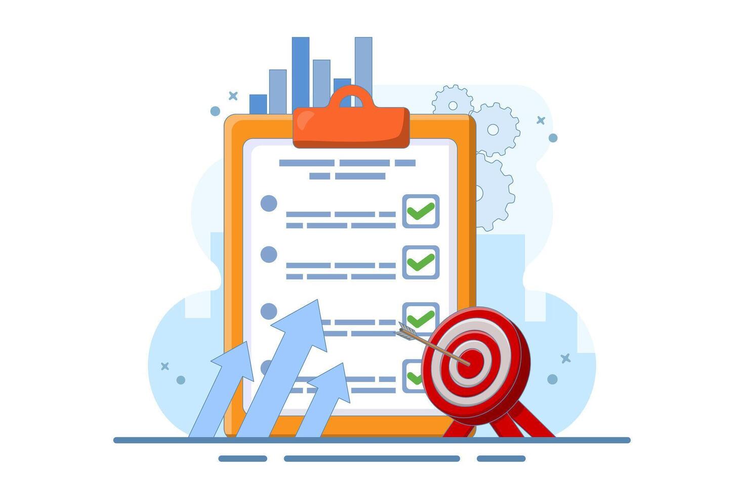 Business Target Letter Concept. Clipboard with Target Arrow. Approaching target audience using email marketing, Email newsletter, messaging, Online business strategy. Flat illustration. vector