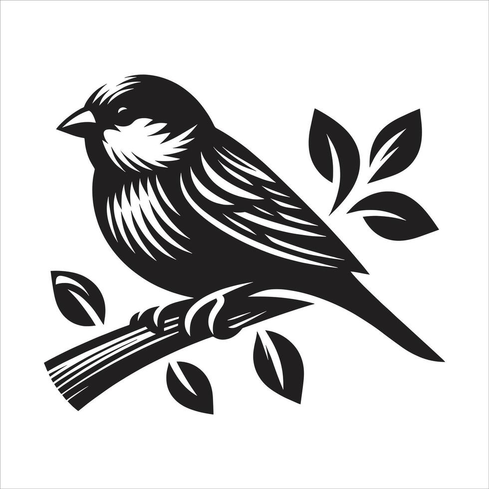 Bird on branch with leaves illustration vector