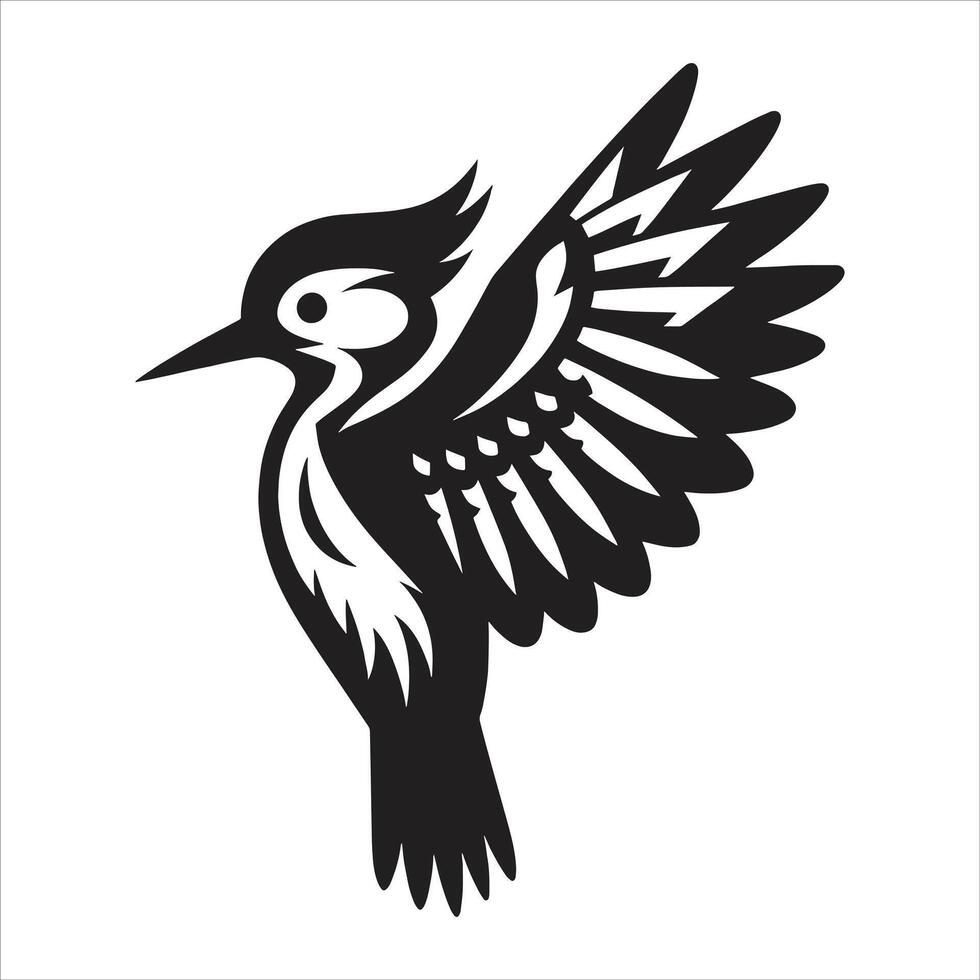 A black and white illustration of a bird with wings vector