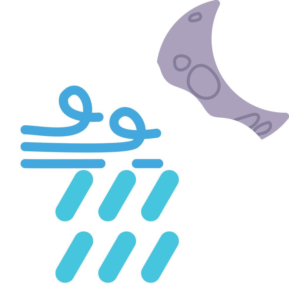 weather with cartoon style rain windy at half moon night vector