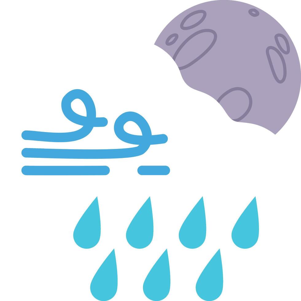 weather with cartoon style windy drizzle at full moon night vector