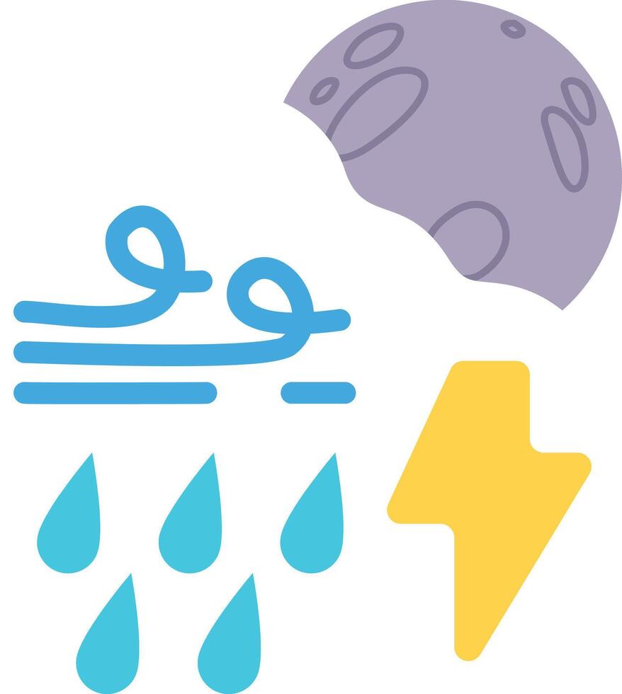 weather with cartoon style windy drizzle thunder at night full moon vector