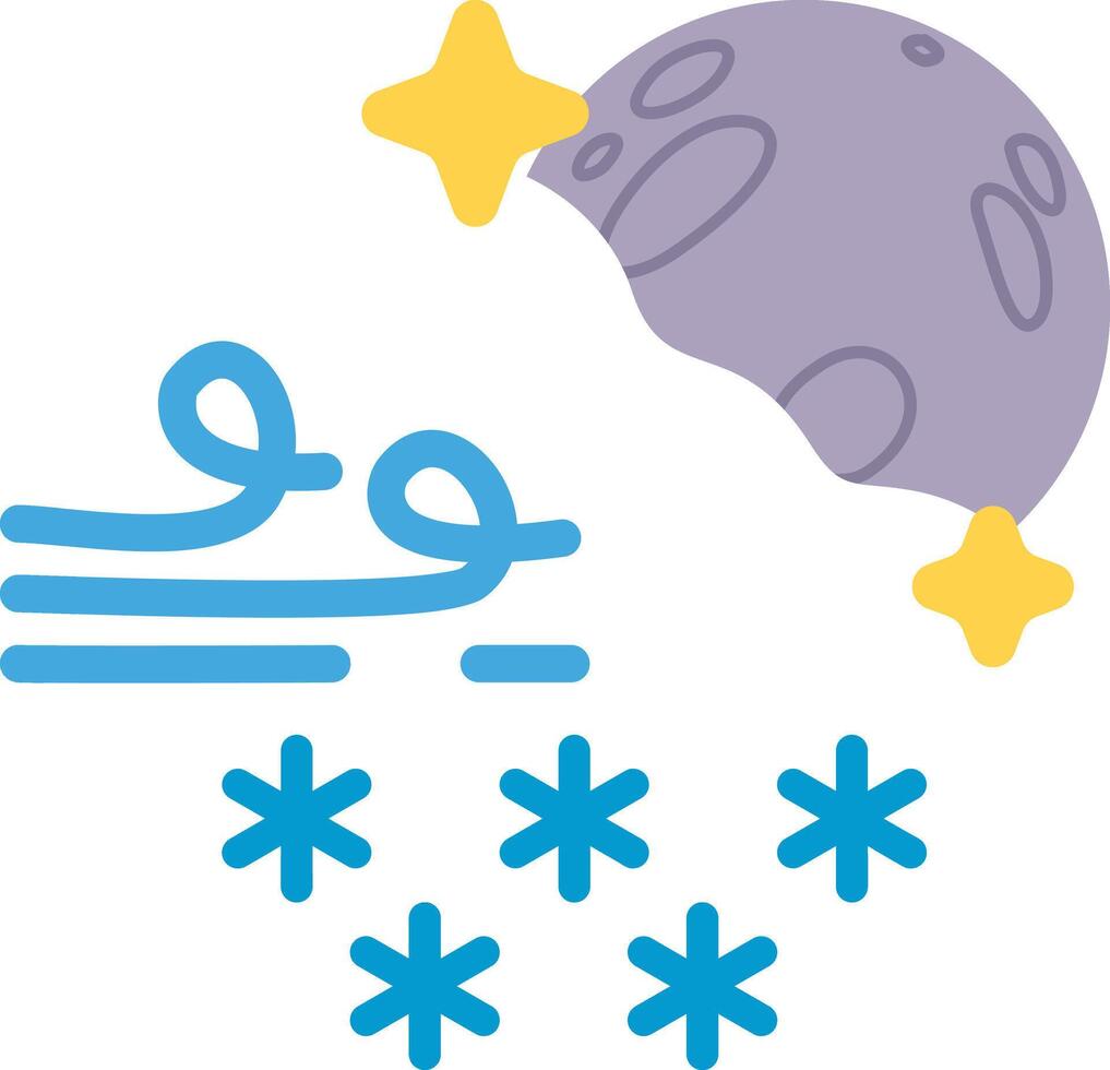 illustration of weather cartoon with windy snowfall star fullmoon night vector