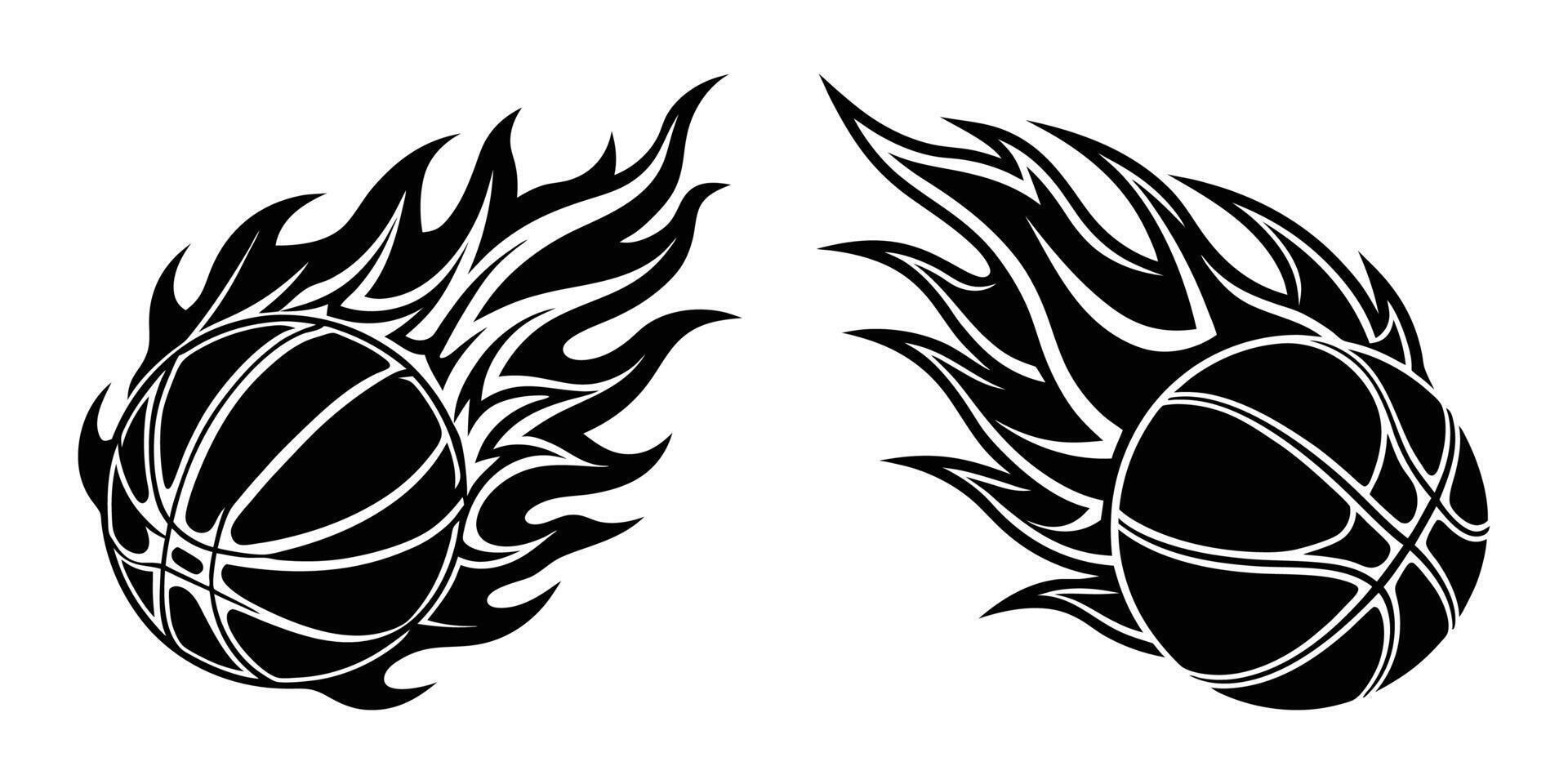 Fiery Silhouette Basketball Designs illustration vector