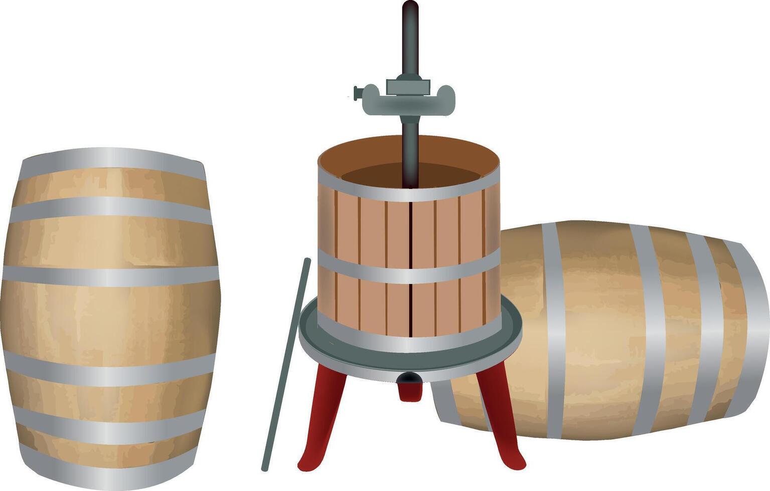 A wooden barrel with a wooden bucket and a wooden barrel vector
