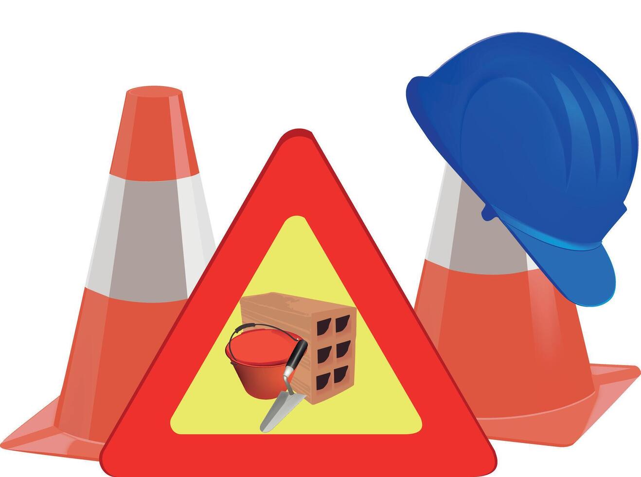 Construction cones and hard hat vector
