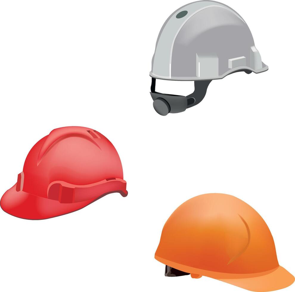 Three different types of hard hats on a white background vector