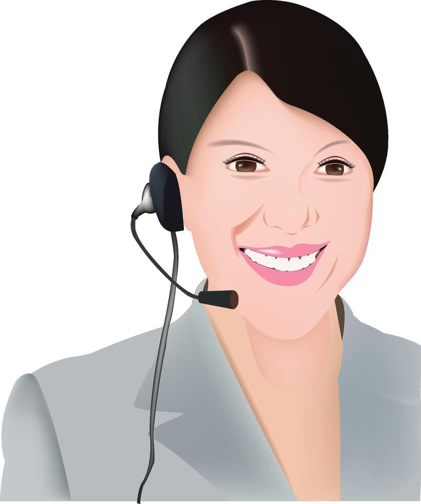 A woman wearing a headset and smiling vector