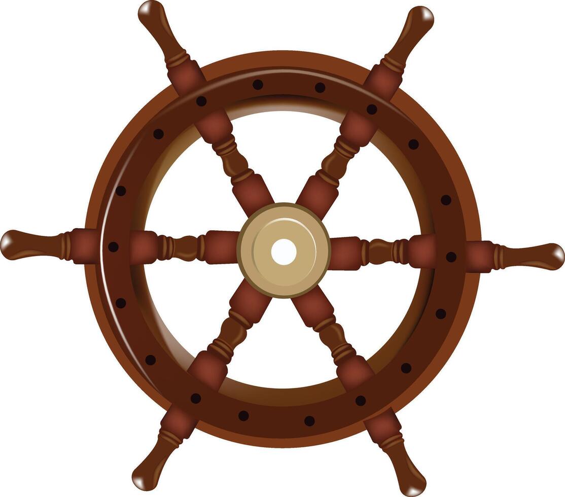A ship steering wheel with wooden spokes vector