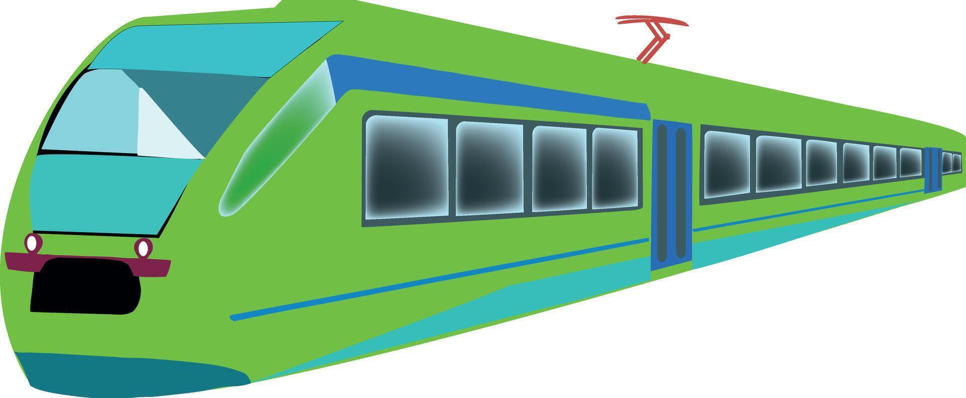 A green train with blue trim and windows vector