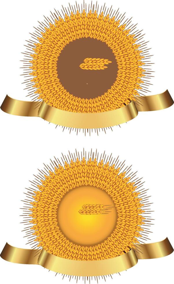 Golden wheat emblem with elegant ribbon design vector