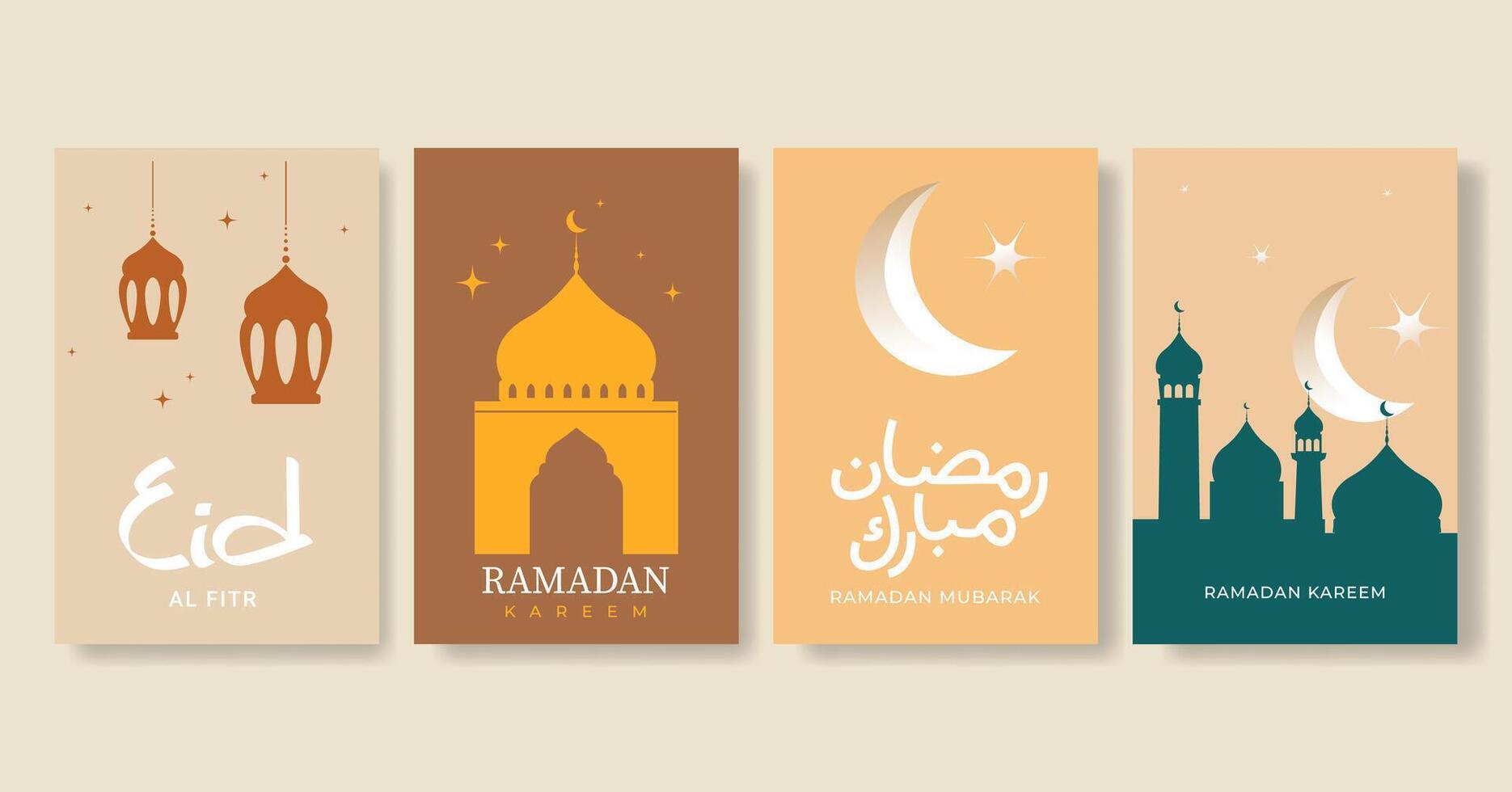 Set ramadan kareem, eid mubarak, EID al fitr, flyer social media post background, translate ramadan mubarak vector