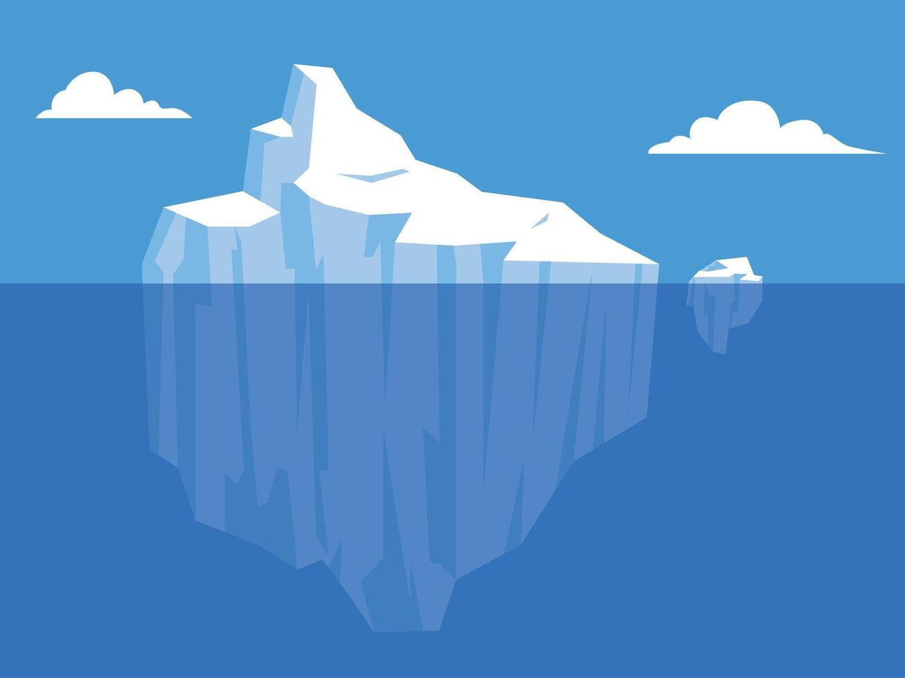 Simple big iceberg floating in ocean with huge underwater part, Underwater and above water landscape vector
