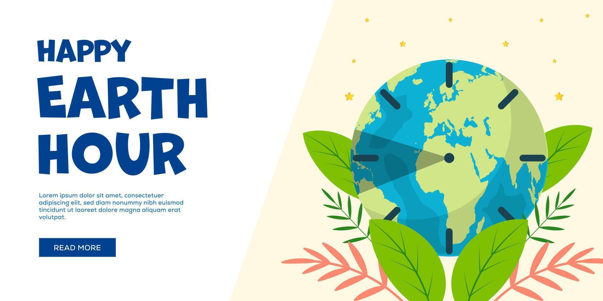 happy earth hour horizontal banner illustration design vector