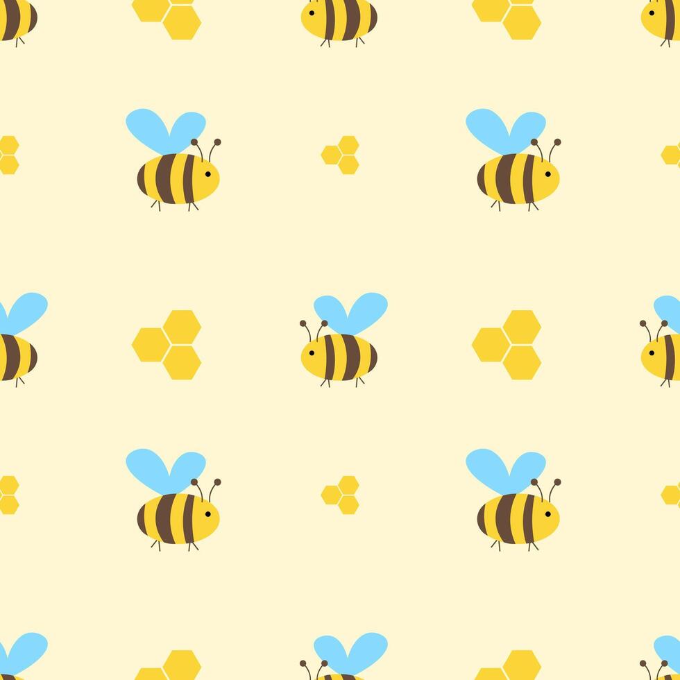 Seamless pattern with bees and honeycombs on a yellow background vector